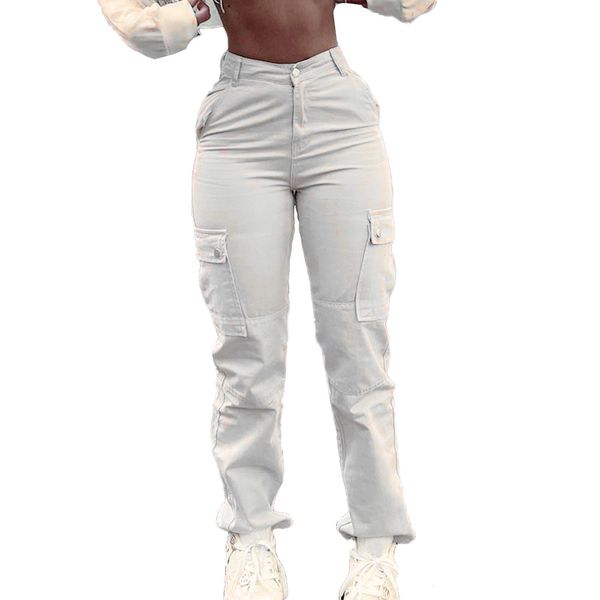 

women's jeans women's straight leg cargo pants fashion female casual high waist solid color pocket denim jeans 230826, Blue