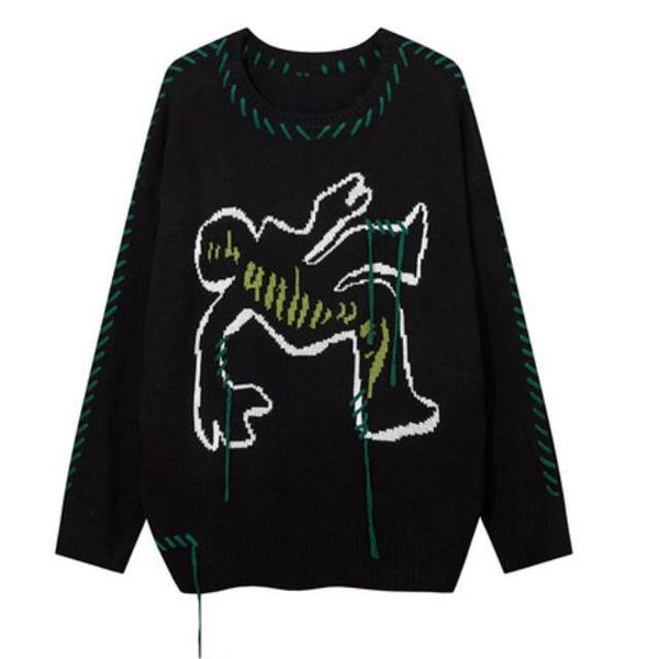 

hip hop men sweater knitted jumper streetwear 2023 fashion casual loose pullover sweaters, White;black