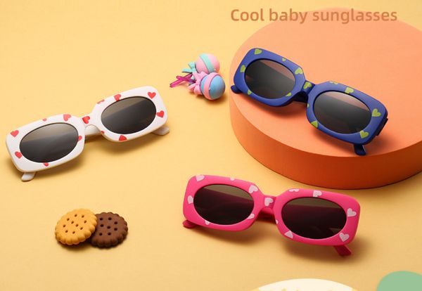 

kids love heart printed square frame sunglasses anti ultraviolet goggles summer boys cool cycling eyewear children beach holiday sunglasses, Blue