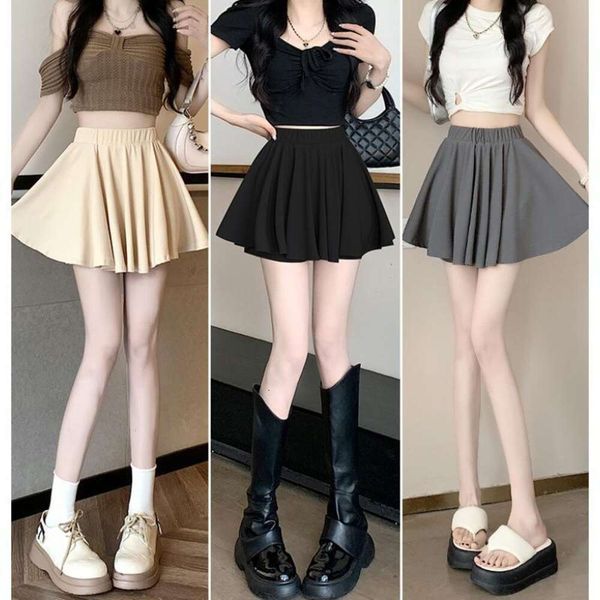

korean version of the ballet style pleated skirt for women summer anti revealing high waist elastic a line short, Black
