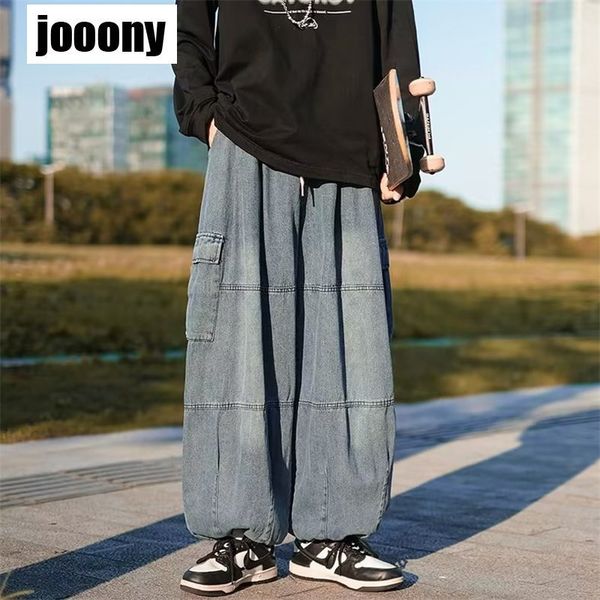 

men's jeans wide leg pants pockets elastic waist streetwear loose comfortable pants spring autumn trousers y2k baggy jeans for men 2308, Blue