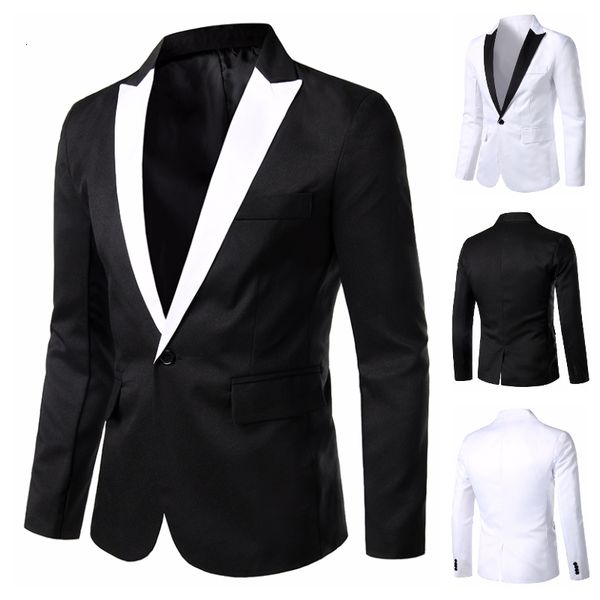 

men's suits blazers arrival suit men's single button suits slim fit party wedding casual blazer black and white solid design colla, White;black