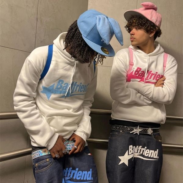 

men's jeans y2k men's jeans badfriend hip hop letter print black pants men women fashion casual rock wide foot baggy trouser stree, Blue