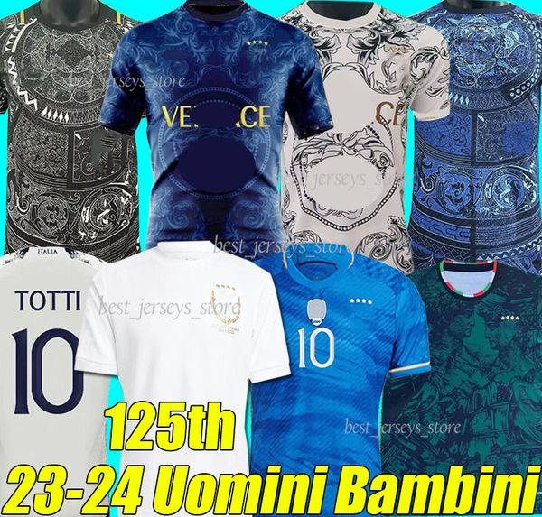 

4xl italia chiesa soccer jersey 125 years anniversary italys maglie da calcio totti verratti football shirt barella miretti raspadori lorenz, Black;yellow