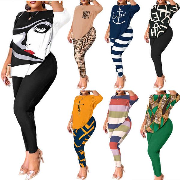 

women's tracksuit 2023 autumn new half sleeve open back and pants two piece printed set for women, Gray