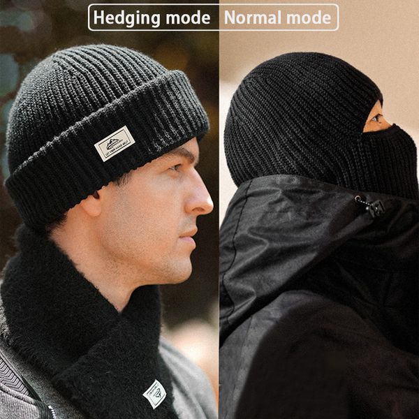 

beanie/skull caps winter men multifunction outdoor knitting hedging hat thickened warm cotton hat cold cap cycling mask dual-use balaclava c, Blue;gray