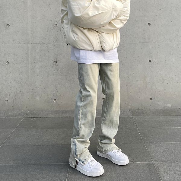 

men's jeans skinny jeans men y2k autumn fashion casual vintage fit distressed simple solid color trousers zip faint yellow slim denim p, Blue
