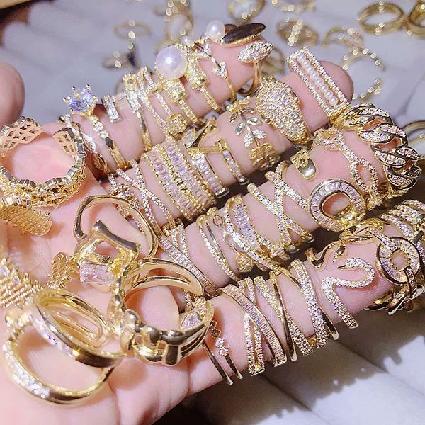 

30/50/100 pieces of women's rings, bright stone alloy geometry, various jewelry, multi-color mix and match gift rings, jewelry wholesal, Silver