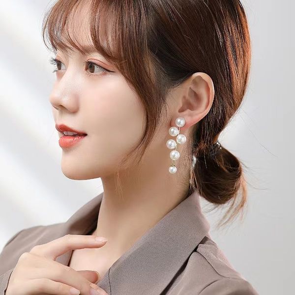 

new fashion korean oversized white pearl drop earrings for women bohemian golden round zircon wedding earrings jewelry gift wholesale yme016, Silver