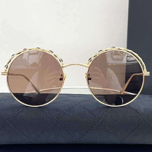 

23lux women round metal leather weaving sunglasses uv400 clear frame gold metal black pu 205 53-21-140 lightweight ornaments for prescriptio, White;black