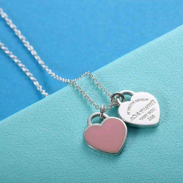 

designer necklace double love enamel pendant 925 sterling silver shaped collar chain valentine's day gift tiffaniess