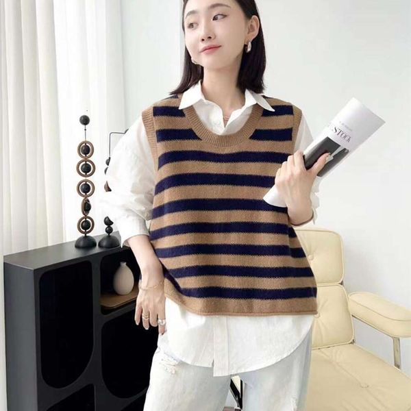 

high grade sweaters striped lazy style all matching vest sweater womens autumn loose large size, White;black