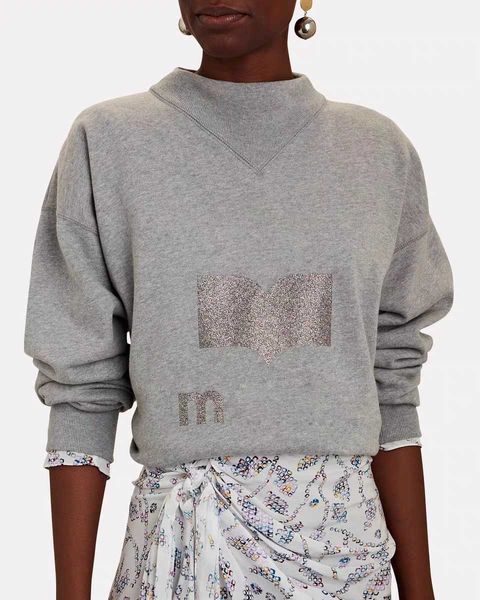 

23aw isabel marant women designer sweatshirt fashion sweater cotton hoodies new letter flocking print triangle neck women casual long sleeve, Black