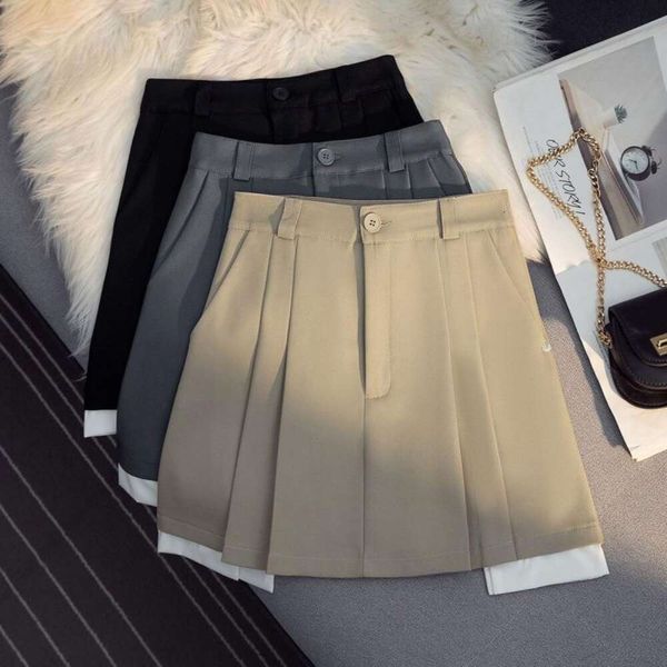 

high waisted slim looking pleated skirt for women summer fashion all matching design babes a line short, Black
