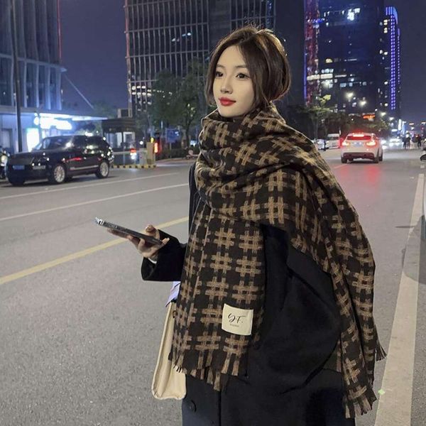 

korean version of wraps ins style simple and versatile tic taco grid warm thick imitation cashmere scarf male, Blue;gray