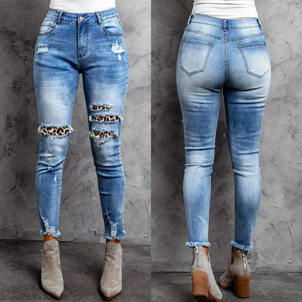 

womens jeans women vintage leopard print stitched with fringed and leggings lined jean jacket skinny long pant streetwear 230826, Blue