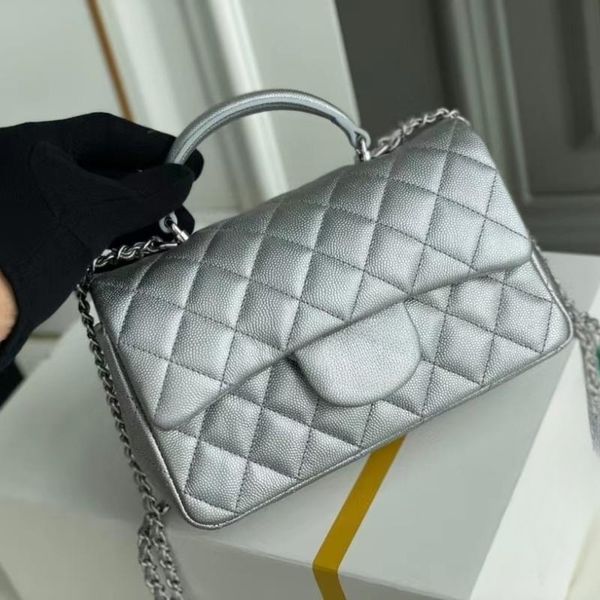 

23ss designer bag women's mini crossbody bag mini handle flip bag caviar silver label women's mini shoulder bag portable cf chain