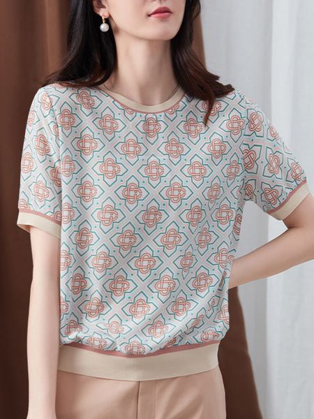

women's t-shirt women's jacquard knitted t shirt summer ice silk short sleeve o neck pullover korean oversized loose tshirt femme, White