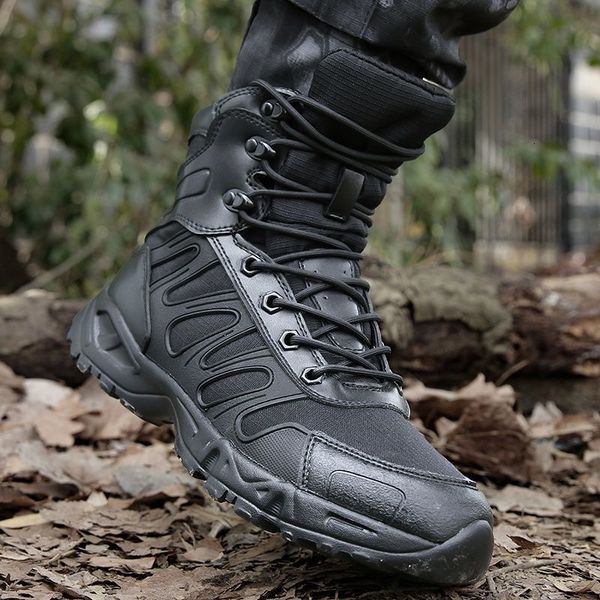 

boots super light military tactical men ankle comfortable breathable hiking hunting camping work shoes motorcycle boot man 230826, Black