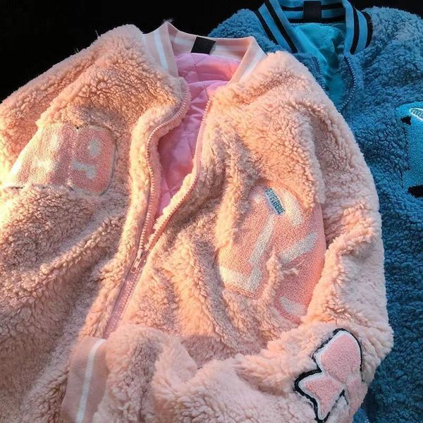 

women's hoodies sweatshirts lamb wool plus velvet thick coat women's autumn and winter loose trendy ins gothic style american high, Black