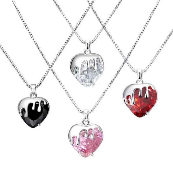 

love lava necklace pink zircon small high-grade sense female pendant small red book the same collarbone chain temperament collar ornaments, Silver