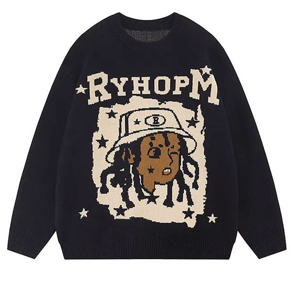 

men's sweaters y2k rap girl sweater hip hop streetwear harajuku knitted pullover vintage japanese embroidery women anime girl sweaters, White;black