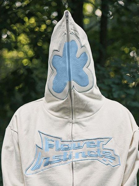 

men's hoodies sweatshirts loose fit spiderweb graphic y2k oversized women men's flower instinct embroidery zip up hoodie 230826, Black