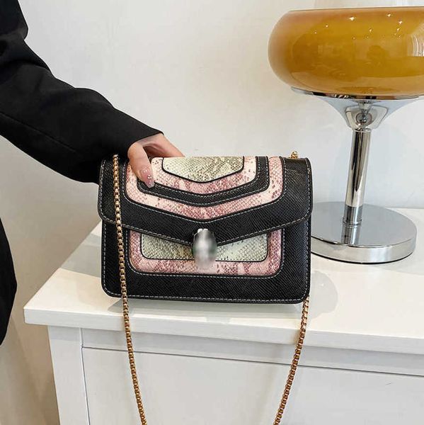 

23ss fashionable snakeskin pattern single shoulder crossbody chain bag for women spring/summer 2022 new small square bag versatile women&#03