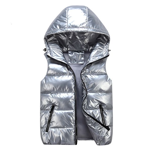 

men's vests thicken bright vest men winter warm hooded cottonpadded hoodies solid color waistcoat plus size 4xl 5xl 6xl 230826, Black;white