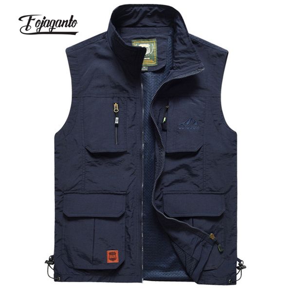 

men's vests fojaganto men mesh vest multi pocket quick dry fishing sleeveless jacket reporter loose outdoor casual thin waistcoat male, Black;white