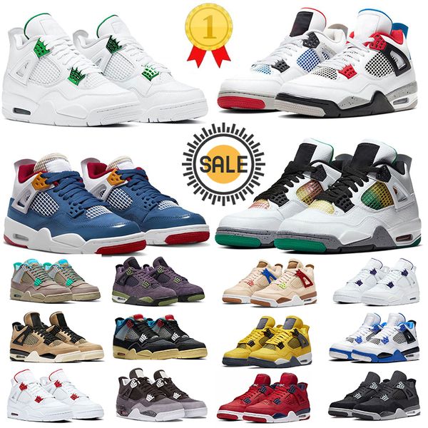 

new men women 4s triple black pine green seafoam military black cat midnight navy cement oreo red thunder bred mens trainers blank canvas sn