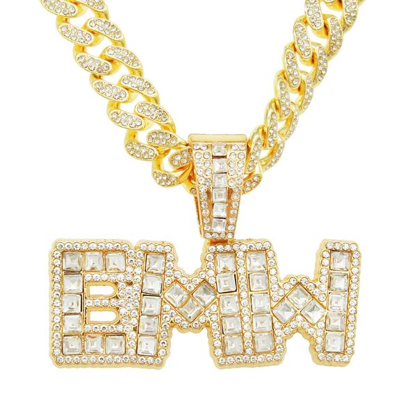 

hip hop men rapper diamond pendant necklace shiny emw letters round pendant zircon jewelry night club accessory sweater collarbone cuban cha, Silver