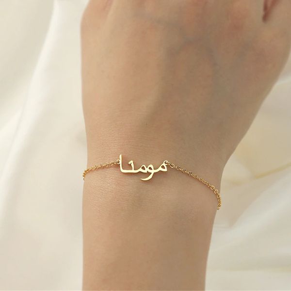 

bangle customized arabic name bracelet for women personalised stainless steel silver letter bracelets unique jewelry gift 230826, Black