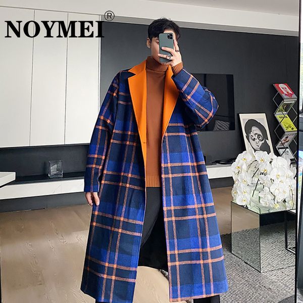 

men's trench coats noymei korean style lapel male woolen coat contrast color 2023 autumn winter trendy windbreaker wa2594 230826, Tan;black
