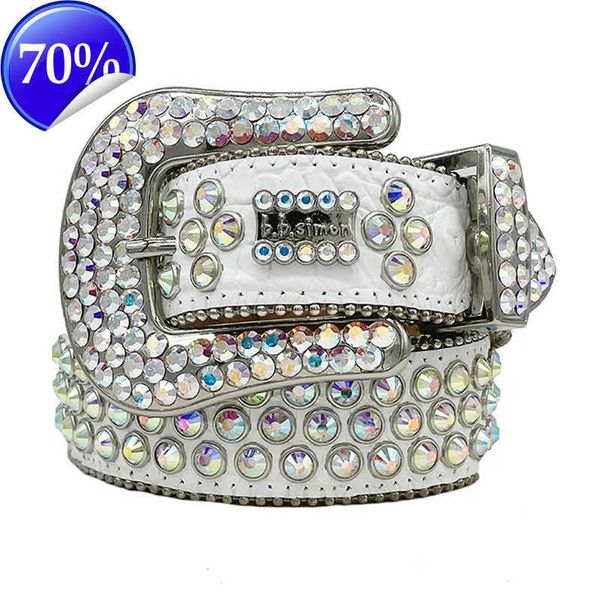 

22023 fashion green designer bb simon belts for men women shiny diamond belt black blue white multicolour with bling rhinestones as birthday, Blue;gray