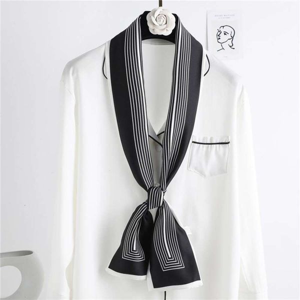 

pinstriped scarf womens narrow long korean style decorative double layered imitation silk all matching, Blue;gray