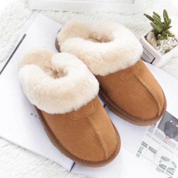 

designer luxury baotou wool slippers home indoor couples wear cotton slippers outside in winter comfortable and warm sheep fur integrated wo, Black