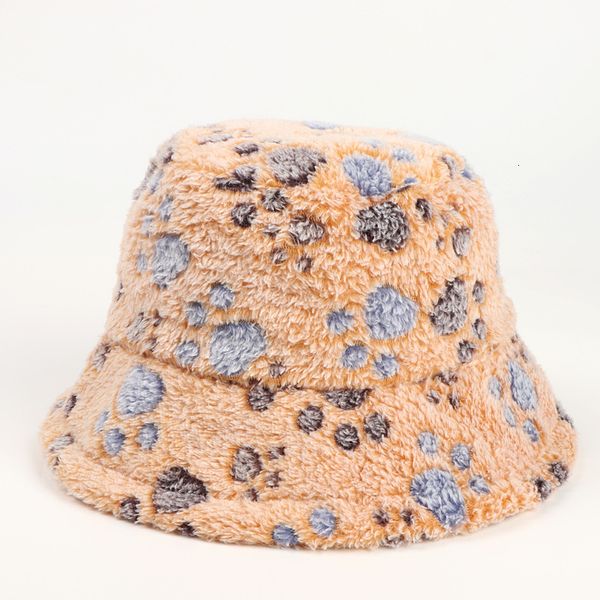 

wide brim hats bucket hats winter bucket women hat plush warm hat fashion leopard panama thick hat color plaid splice faux fur fisherman cap, Blue;gray