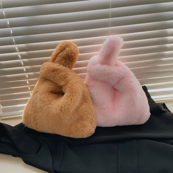 

evening bags winter soft plush fluffy handbag handle bag women casual candy color tote evening party warm clutch female faux fur purse 23082