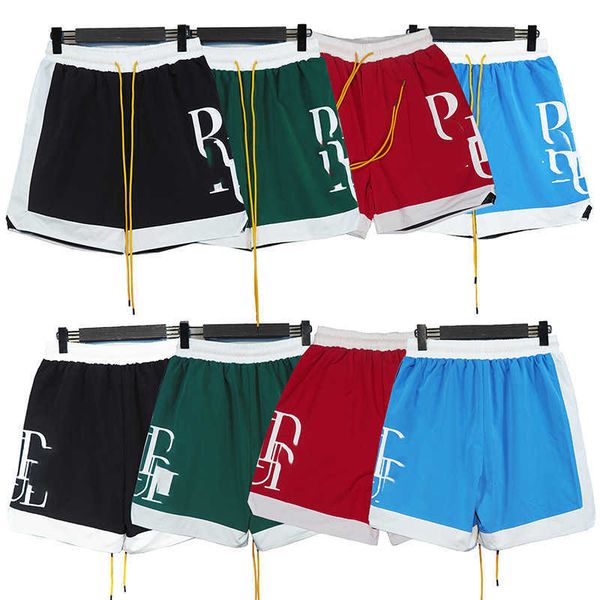 

rhude shorts black and contrast overlapping pill high street sports casual loose basketball beach pants, White;black