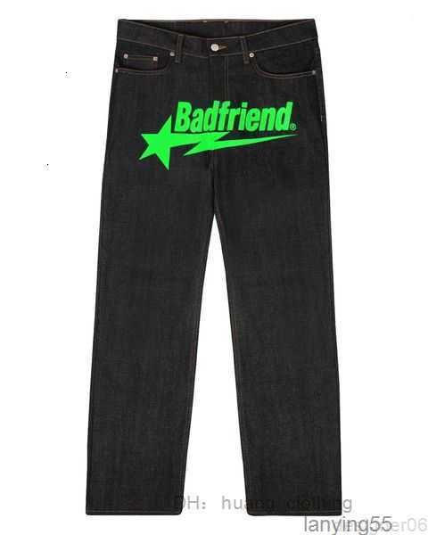 

pants mens jeans y2k hip hop badfriend letter printing baggy black harajuku fashion punk rock wide foot trousers streetwear 230322 8 gbnj, Blue