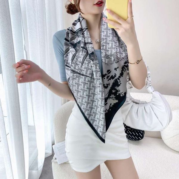 

style imitation silk scarves for women all match shawl decoratory scarf big twill, Blue;gray