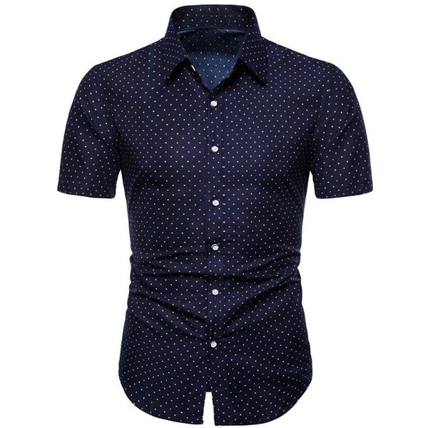 

men's dress shirts men summer fashion polka dot printed turndown collar beach ruched slim casual short sleeve camisas de hombre m5xl 2, White;black