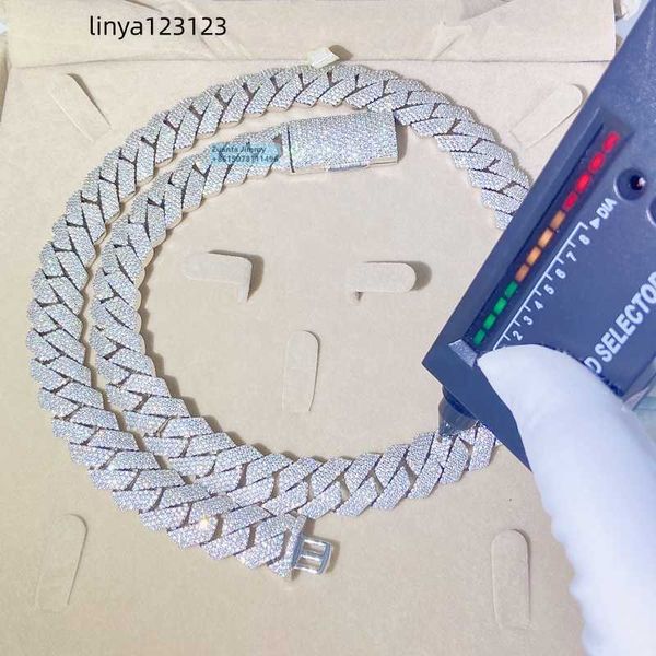 

pass diamond tester 15mm 4row stone iced out vvs1 moissanite cuban chain necklace men, Silver