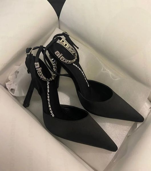 

luxury summer brand women wang delphine sandals shoes covered stilleto heels pointed toe slingback pink black party wedding ladies pumps eu3