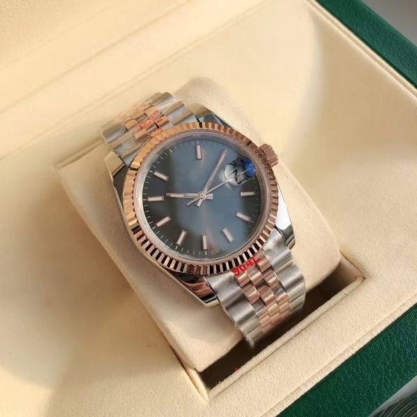 

wholesale men's fashion watch 41mm size rose gold silver stainless steel strap sapphire glass green dial and box, Slivery;brown
