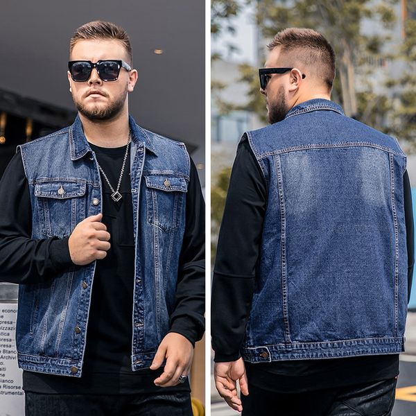 

men's vests super large size m7xl autumn spring fashion casual brand cowboy vest jacket man denim cotton blue coat 230826, Black;white