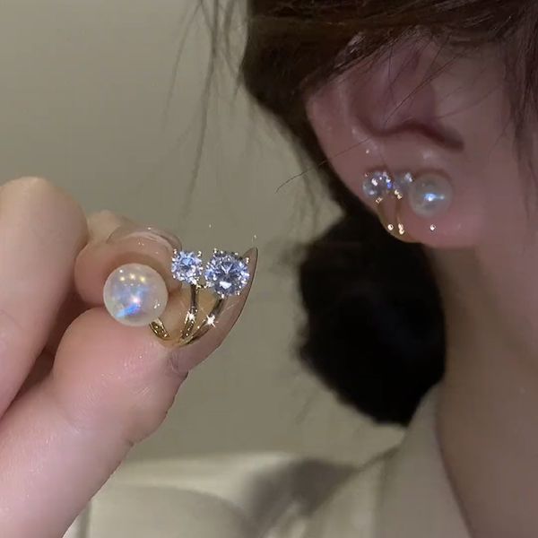 

korean crystal earrings metal pearl ear clips for women fashion ear claw earring girls elegant trendy jewelry party gift wholesale yme018, Silver