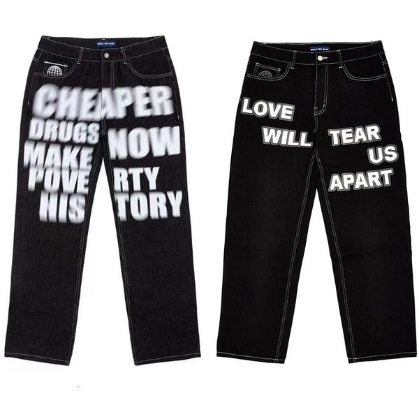 

men's jeans y2k jeans minus two hip hop letter graphic print baggy jeans black pants men women harajuku gothic wide trousers streetwear, Blue