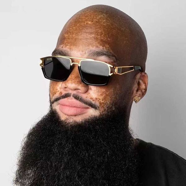 

fashion designer cool sunglasses 2022 new double-beam half-frame hollow leg hip-hop punk glasses, Silver